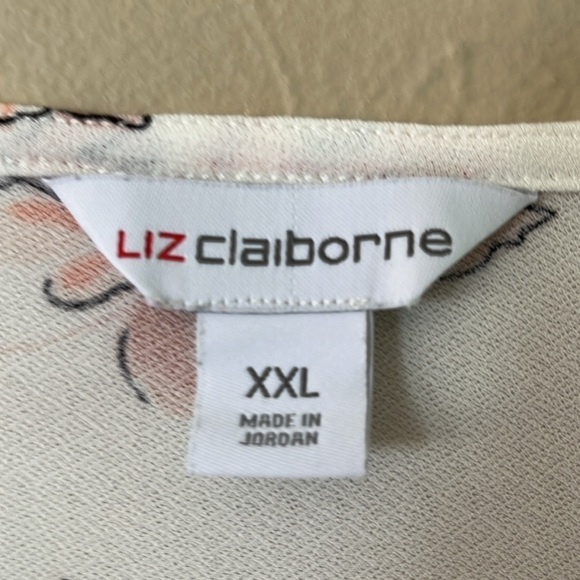 Liz Claiborne Blouse White Floral Print V Neck Opening Size XXL Short Sleeve - Picture 3 of 14